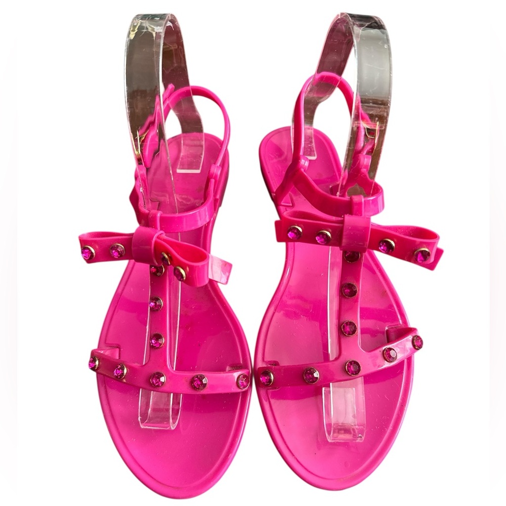 KATE SPADE Women's Hot Pink Jelly Bow Rhinestone Sandals